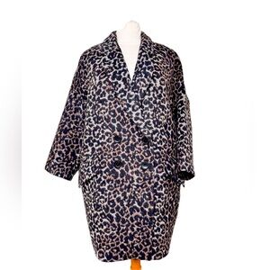 Coach leopard wool blend roomy cropped sleeve coat XS Fab